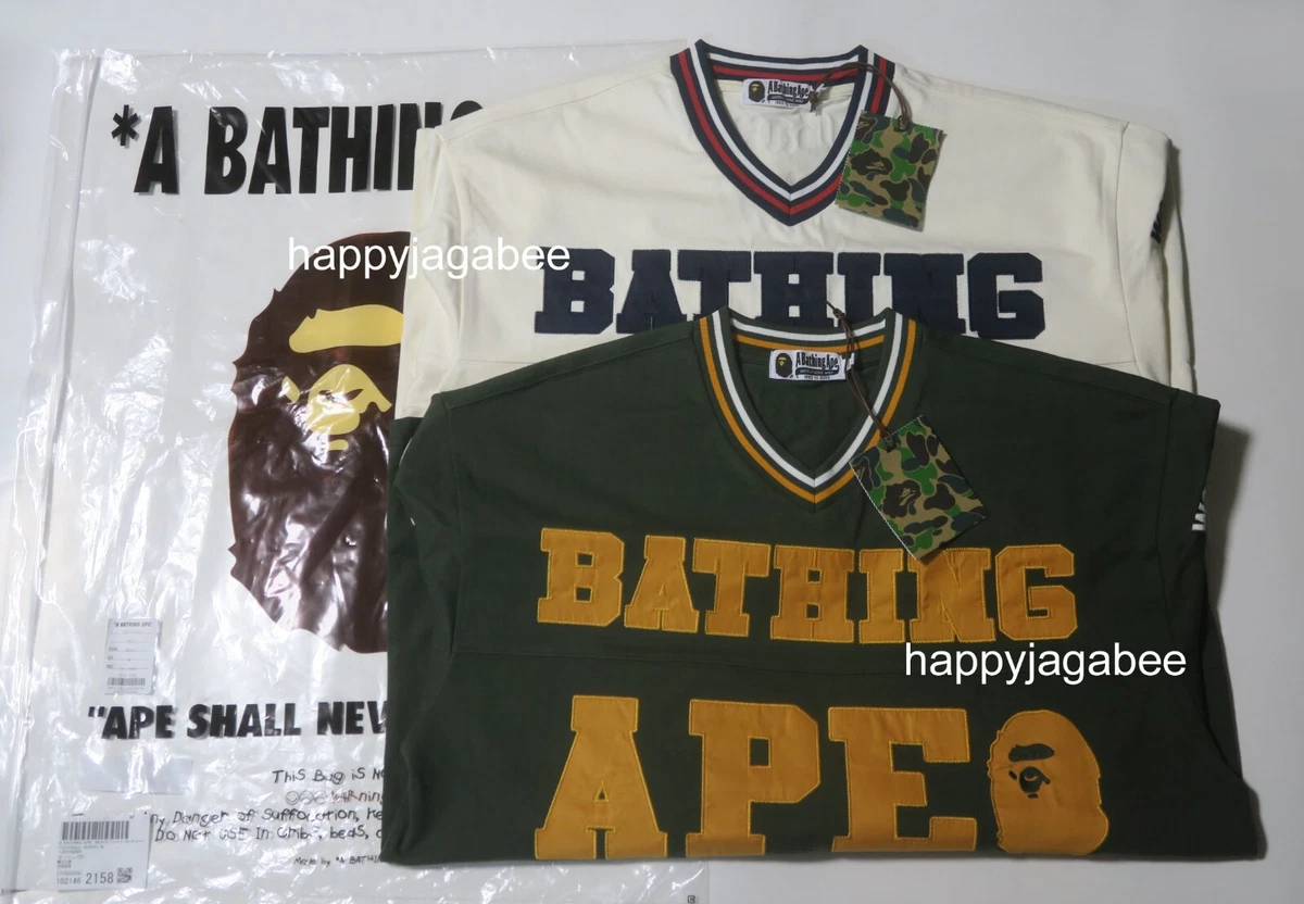 *A BATHING APE Men's BAPE FOOTBALL JERSEY 1J80109064 NVY / GRN / IVY 2023 AW New