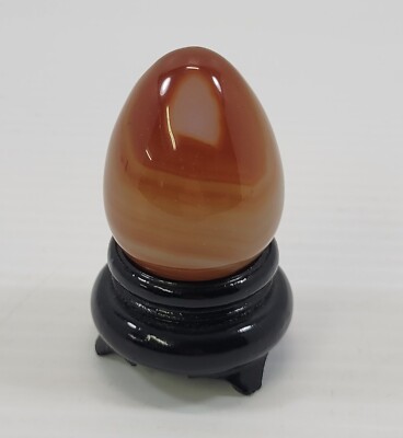 *C51) Protective Evil Eye Agate Polished Smooth Egg Stone on Wooden Base