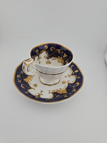Antik um 1840 Samuel Alcock 252 Kaffeetasse & Untertasse Blau Gold Rokoko Stil 31/4" x 23/4" - Bild 4 von 11