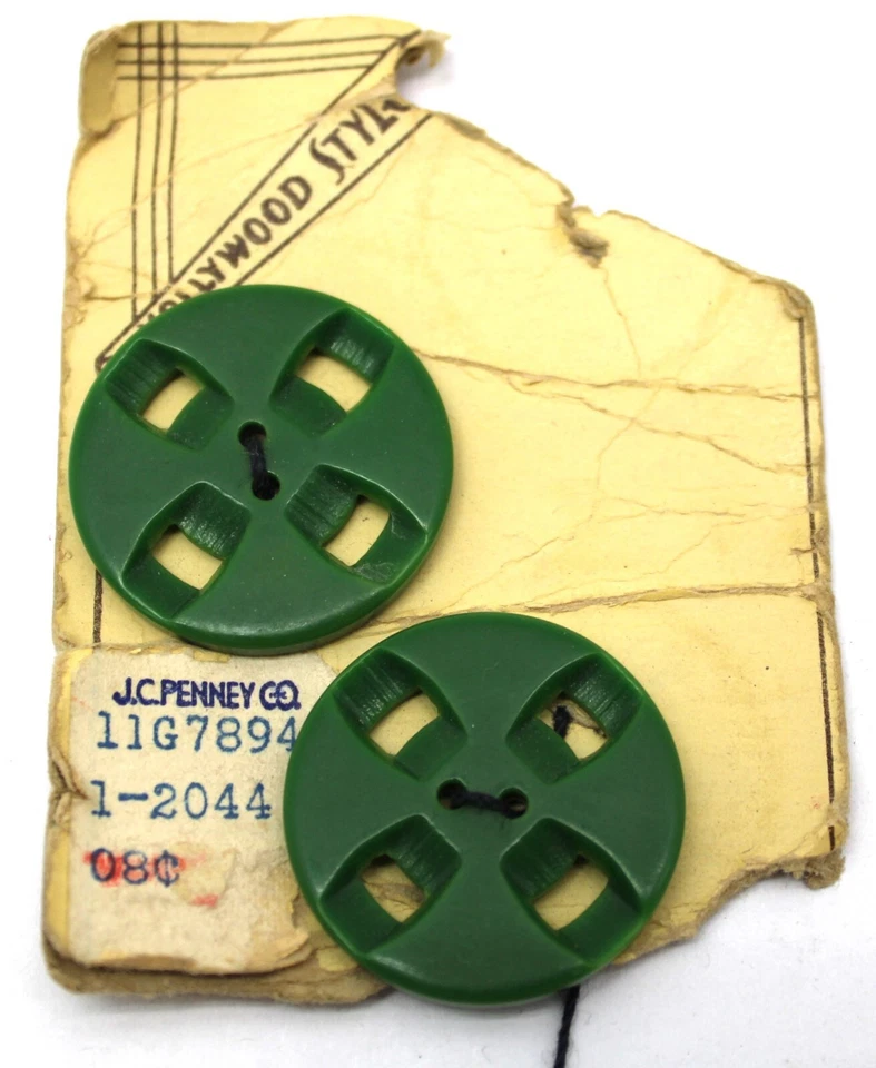 Vtg 1930s Dark Green Center Bar Belt Buckle 2 Buttons JC Penny Co Sticker - Image 4 of 4