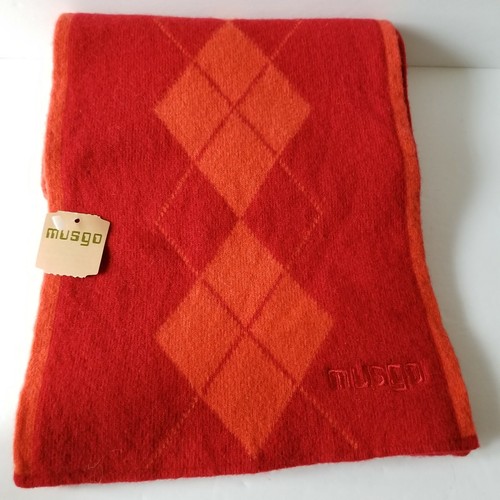 MUSGO Red Orange Scarf Shawl Tone In Tone Plaid Check Pattern Wool Mix No Fringe - Picture 3 of 7