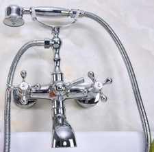 Chrome Brass Wall Mount Clawfoot Bath Tub Filler Faucet Set Handheld Shower