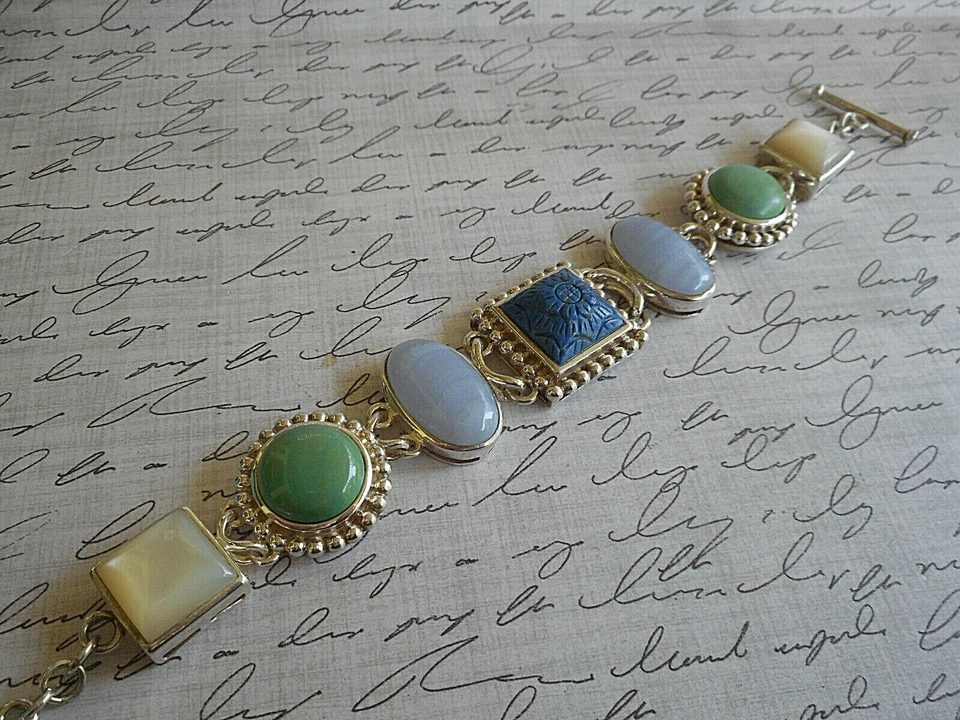 Whitney Kelly Sterling Silver MOP Agate Turquoise Denim Lapis Bracelet 39WKA - Image 4 of 4