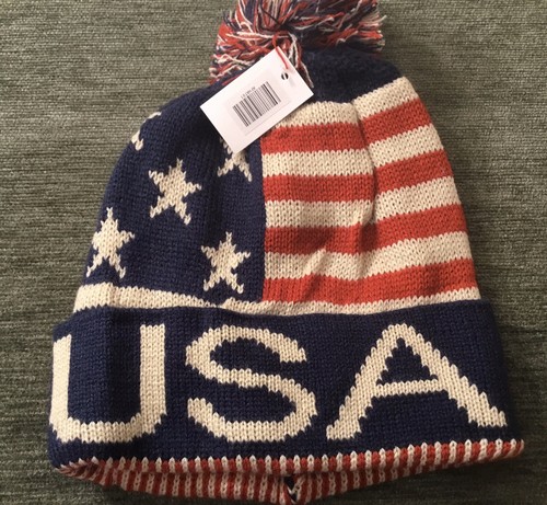 USA American Flag POM Pom Knit Beanie 