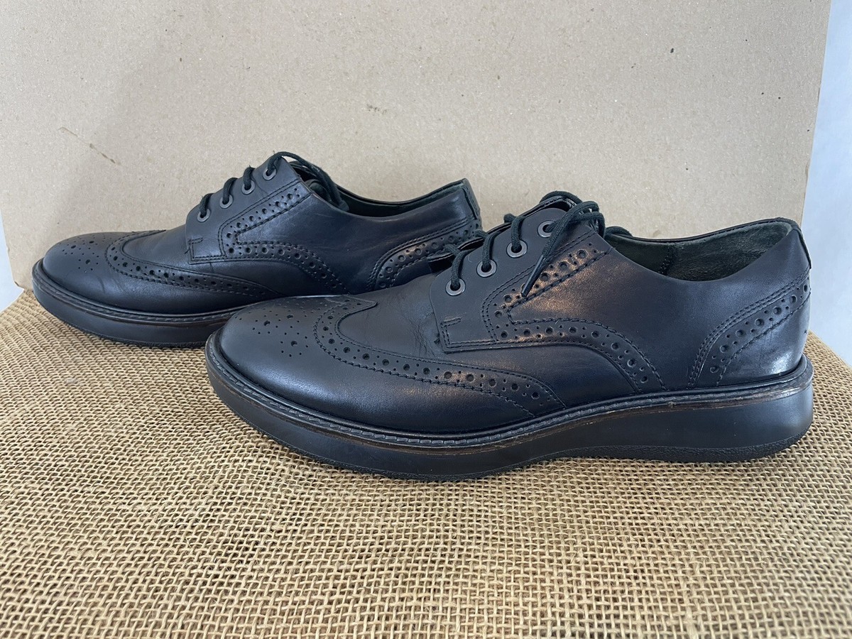 ECCO Wingtip Oxford Mens 9-9.5 Black Leather Brogue Dress Shoes Lace Up Like New Men main image 4
