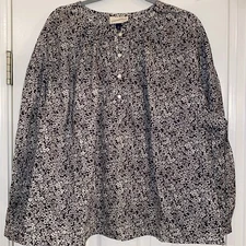Universal Thread Black and Cream Floral Peasant Blouse Long Sleeve