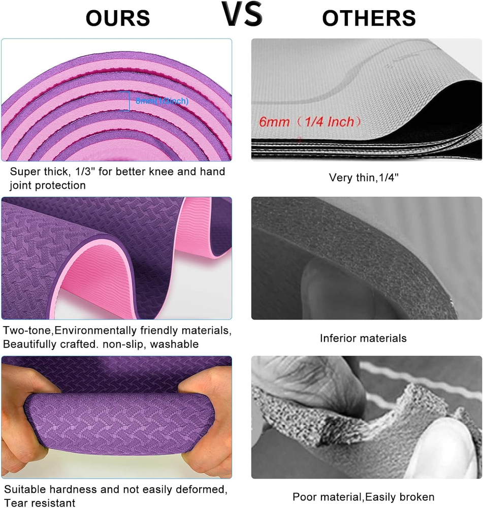 Extra Thick 8mm TPE Non-Slip Eco-Friendly Yoga Mat for Exercise and Fitness