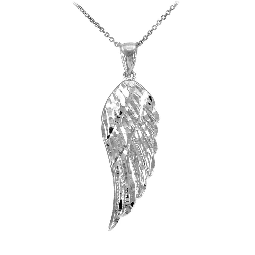 14k White Gold ANGEL WING Pendant Necklace Size M Medium