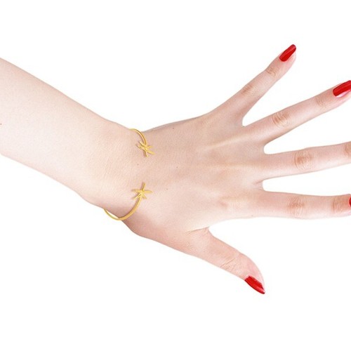 Brazalete brazalete brazalete doble estrella de mar 925 chapado en oro de 18k joyería - Imagen 5 de 7