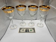 Set of 4- Vintage Dorothy Thorpe Golden Band Wine Glass Water Goblet 7 7/8" Tall