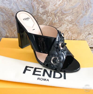 Fendi Flowerland Embellished Studded Mule Sandals Sz