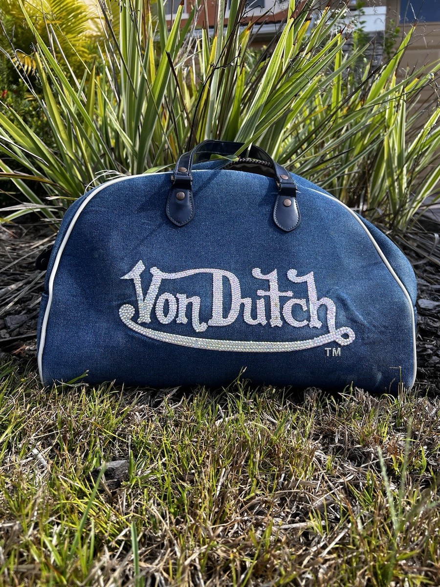 レア　Von Dutch バッグ　ブルー　ホワイト Von Dutch Blue White Denim Bowler Weekender Bag | eBay