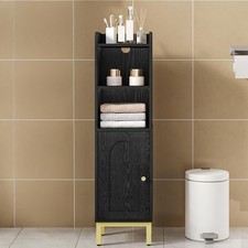 Black Bathroom Cabinet Small Corner Floor Cabinet with Door and Shelves Narrow
