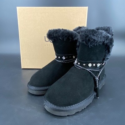 極美品■UGG アグ【24.0】クラシック ミニ クリスタル ラインストーン 黒 UGG Australia Renn Crystal Studded Suede Fur Boots Womens