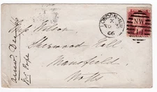 1866 QV FINE 1d PENNY RED STAMP PLATE79 ON LONDON COVER TO MANSFIELD NOTTINGHAM