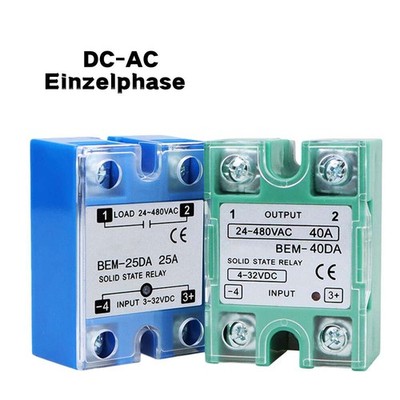 10A-100A Halbleiterrelais DC 3-32V 4-32V zu AC 24-480V Einzelphase SSR Blau Grün