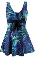 Ecupper Swimdress Skirted Boy Shorts Tropical Print Padded Multicoloured UK 18