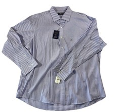 Striped White Blue Pink Mens 18 34-35 CLUB ROOM Cotton Button Down Regular