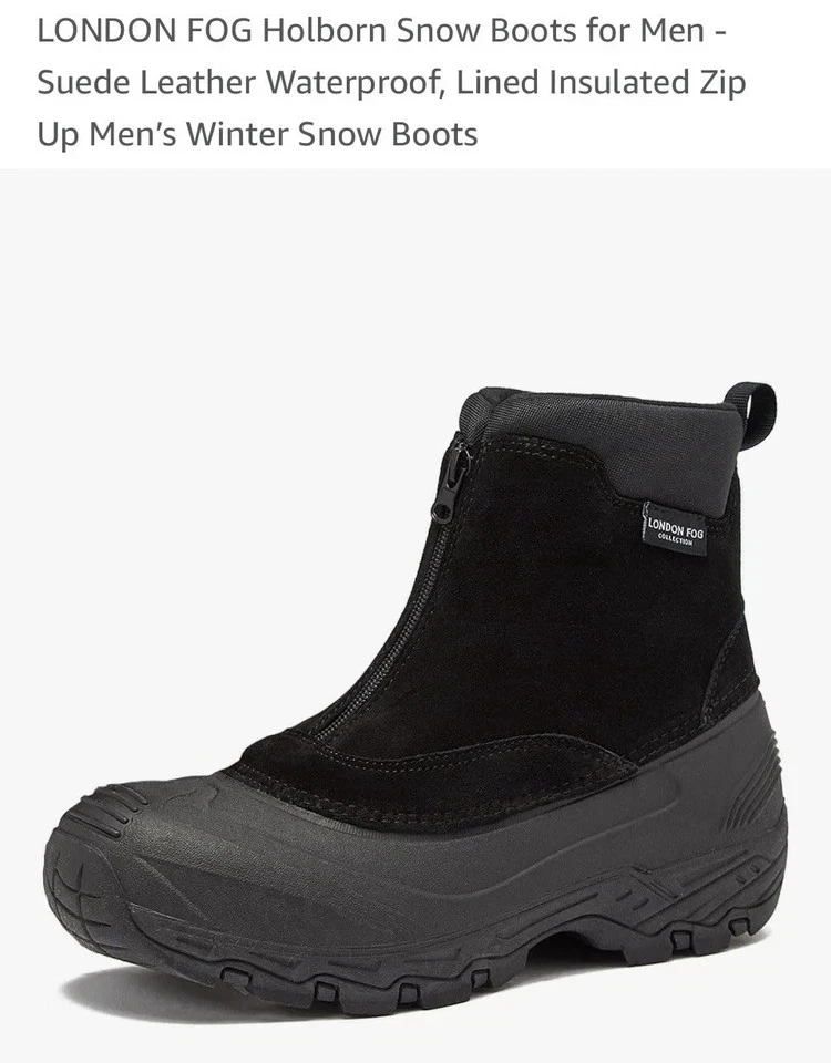London Fog- Mens Holborn Black Leather Waterproof -3M Snow Boots Size 13-NWB