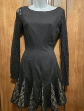 Catherine Malandrino Black Lace Dress Sz 0 Flare Skirt Long Sleeves Lace Gorg!!!