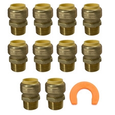 10 Pack XFITTING 3/4" Push Fit x 3/4" Male NPT Adapter, Lead Free Brass, 1 Clip
