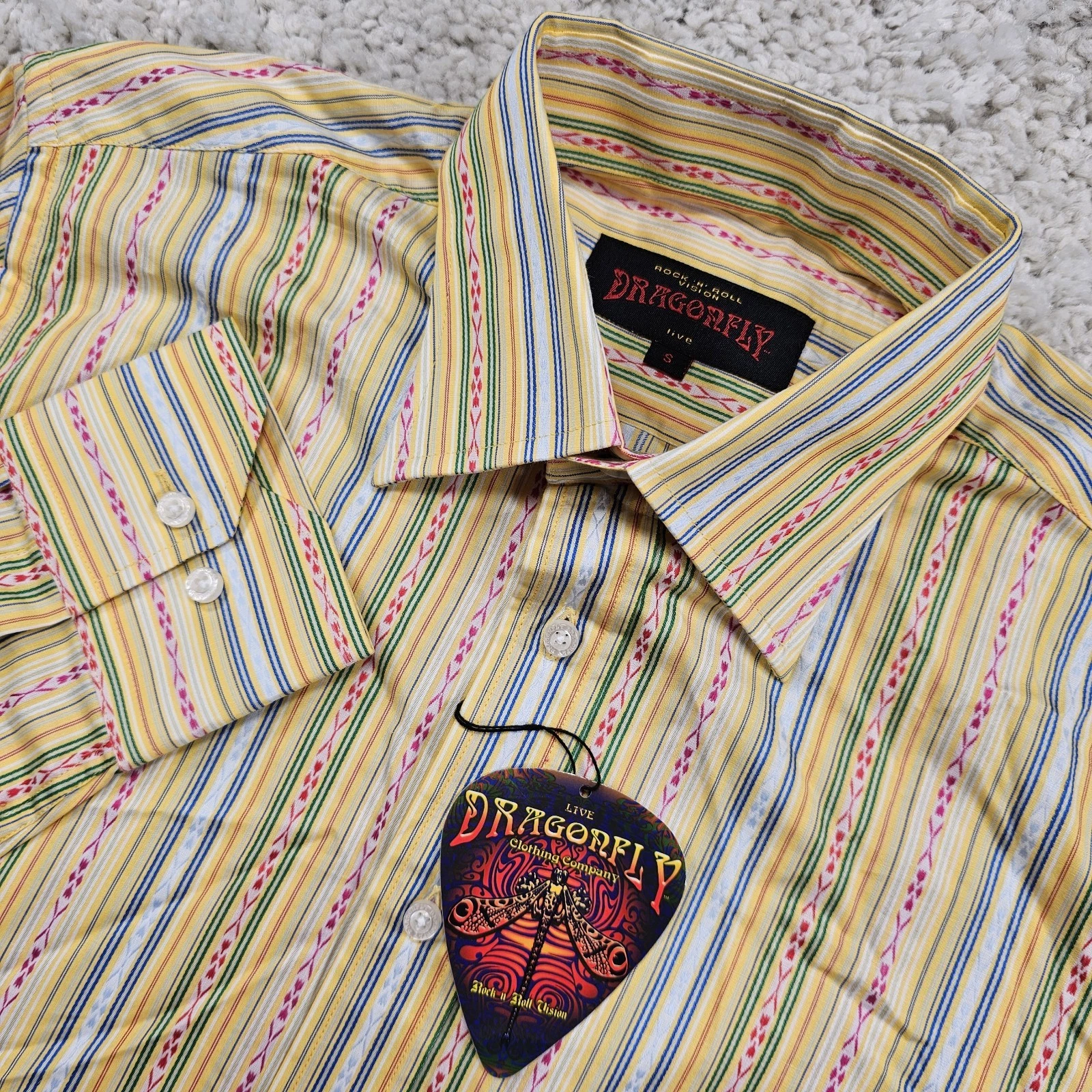 NWT Rock N Roll Vision Dragonfly Live Men ButtonUp Shirt "Yellow Submarine" Sz S