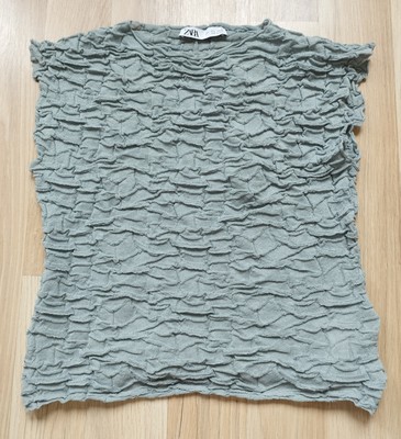 Zara Bluse Shirt Top Größe L 40 mintgrün Kurzarm Crop Textur Stretch Sommer 