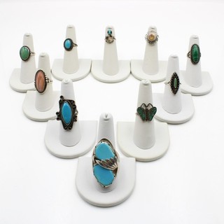 Southwest Sterling Turquoise Malachite Agate 3.25 10 Ring Lot of 10 #S4569 1