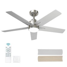 52 Inch Brushed Nickel Ceiling Fan with Light and Remote Control,Dimmable 3 C...