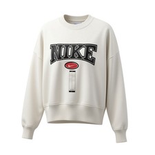 Nike Sportswear White Varsity Logo Crewneck Sweatshirt Women's L NWT