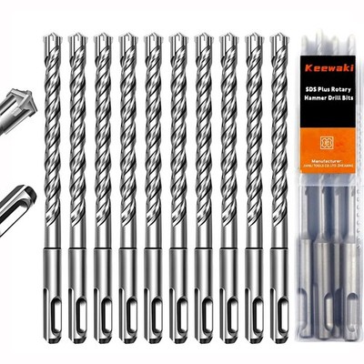 10 Pack 1/2'' x 6'' SDS Plus Concrete Drill Bit Set, Cross Carbide Tip