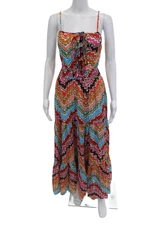 Rhode Women Bohemian Geometric Multi-Color Cotton Maxi Dress Sleeveless Size M