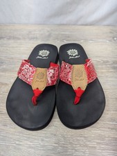 Women's Yellow Box Flip Flops Size 6M Faze Red/Silver Sandals