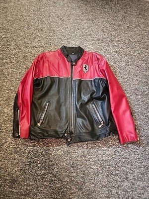 Red & Black Ferrari Leather Jacket Mens Medium Racing No Smoke No Pets 