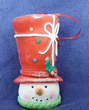 Clay Dough Christmas Ornament Snowman Head Large Gift Wrapped Hat