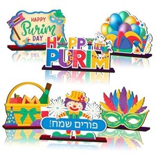 6 Pcs Table Decorations Signs Wooden Tabletop Centerpiece Holiday Tiered Purim