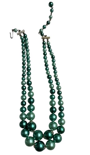 Lucite Green Collar Necklace Two Strand Beaded From Japan Vintage - Picture 2 of 6