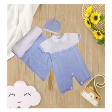 Set 3 pezzi Nascita Corredino Baby Neonato Pagliaccetto Coperta Cappellino Filo