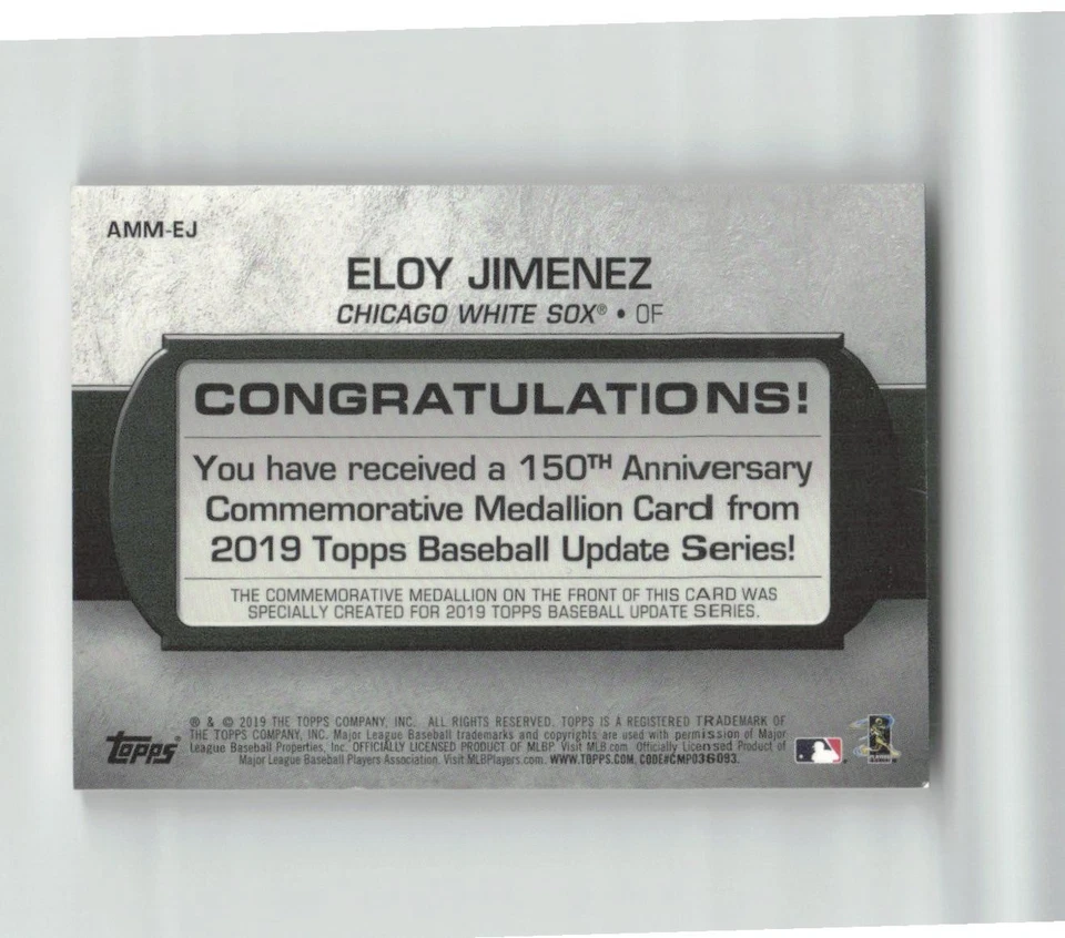 2019 Topps Update #AMM-EJ Eloy Jimenez 150th Anniversary Medallion Relics - Image 2 of 2
