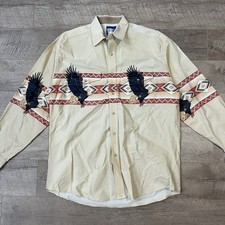 Vintage 90s Wrangler Aztec Eagles Wrap Around Pearl Snap Shirt XXL
