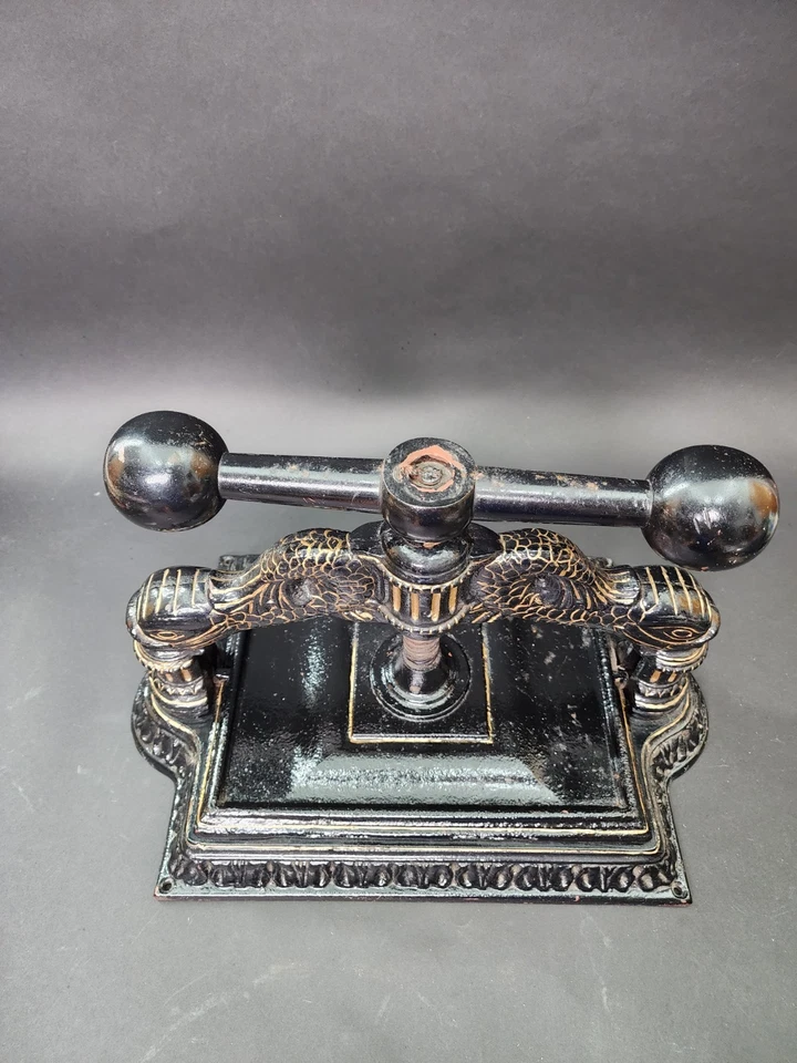 Ornate Antique 19th C Cast Iron Classical Dolphin Bookbinders Book Binders Press - Image 4 of 4