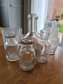 Collection of Vintage Clear Glass Bottles & Ink Well (6 items in total)