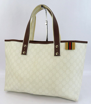 Authentische GUCCI Off-White GG PVC Canvas Supreme Sherry Beuteltasche Tasche...