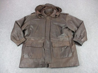 Adventure Bound Leather Jacket Mens XL Hooded Quilted Parka Wilsons Outdoors