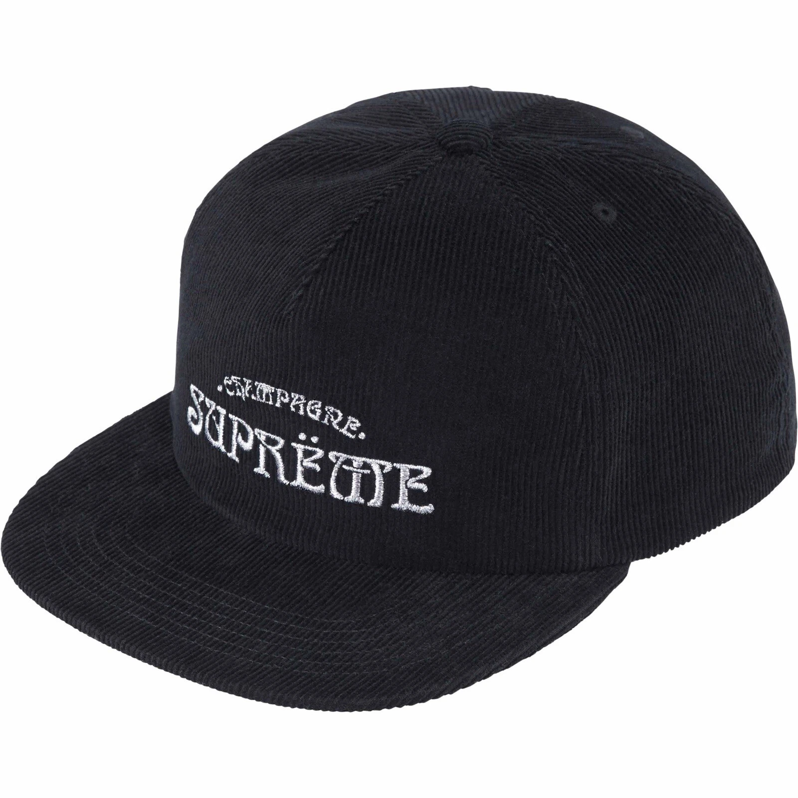 Casquette snapback noire réglable avec logo champagne suprême velours côtelé 5 panneaux
