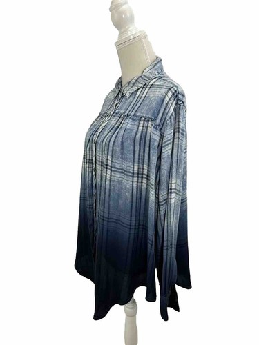 Top vintage Havana Chambray Ombré a cuadros con botones para mujer mediano alto-bajo de gran tamaño - Imagen 2 de 7