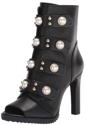 KARL LAGERFELD PARIS, the Brayden Leather Embellished Dress Booties 7.5