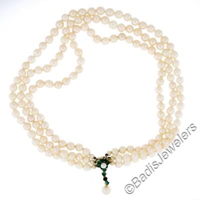 Vintage 14,5'' 3 Strang Perle mit 18k Gold Chrysopras Blume Reise Tropfen Verschluss