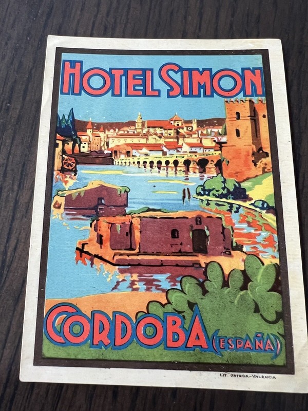 Hotel Simon Luxury Hotel Vintage Travel label 1930s Spain
