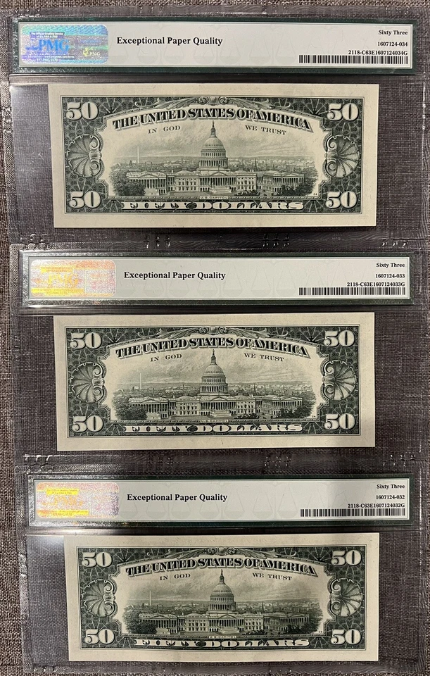 1974 $50 FIFTY DOLLAR BILL PMG 63 EPQ CHOICE UNCIRCULATED 3 CONSECUTIVE AVAILABL - Image 2 of 4